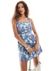 Free People ruched floral print mini dress in blue