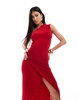 Aria Cove exclusive slinky one shoulder thigh split maxi dress in red