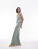 Topshop bias maxi skirt with knicker trim detail in summer khaki - part of a set