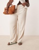ASOS DESIGN Curve relaxed straight leg pants with linen in stone