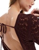 Miss Selfridge crochet low back long sleeve mini dress in chocolate
