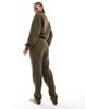 ASOS DESIGN Tall lounge borg zip collar sweat & tapered pants set in khaki