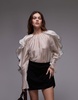& Other Stories blouse with ruffle sleeves and bow back in light beige