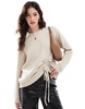 French Connection crew neck sweater with ruched tie front in oatmeal