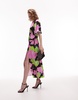 Topshop Austin bold floral print angel sleeve midi occasion dress in multi