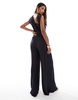 ASOS DESIGN plisse twist fallen shoulder jumpsuit in charcoal