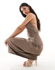 Aria Cove one shoulder low back satin maxi dress in mocha
