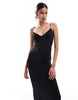 Bershka thin strap bow detail bodycon maxi dress in black