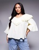 ASOS LUXE Curve cotton poplin pleated oversized blouse in buttermilk