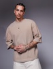ASOS DESIGN oversized boxy half sleeve waffle T-shirt in brown