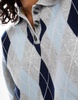 Bershka argyle checked polo neck sweater in gray