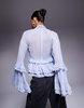 ASOS LUXE pearl embellished chiffon exaggerated blouse in blue