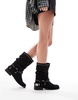 ASOS DESIGN Alara slouchy flat biker boots with hardware in black