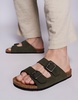 ASOS DESIGN two strap sandals in olive with cork soles