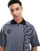 Bershka zip up knit shirt with print in gray