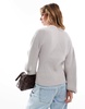 ASOS DESIGN knit structured sweater with volume sleeve in rib in gray