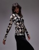 Topshop longsleeve crinkle checkerboard top in mono