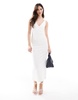 Bershka shaping plunge neck maxi dress in off white