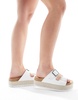 ASOS DESIGN Wide Fit Traffic double buckle flatform mules in white