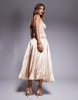 Amy Lynn Alexa tie shoulder satin puffball midi dress in milk