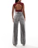 Bershka high waisted baggy wide leg jeans in dark wash gray