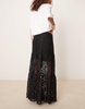 ASOS DESIGN lace tiered maxi skirt with lining in black