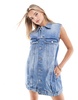 Bershka oversized longline denim vest in indigo wash