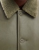 ASOS DESIGN faux leather oversized teddy lined worker jacket in green