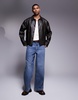 ASOS DESIGN faux leather harrington jacket in black wash