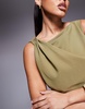 ASOS DESIGN twist shoulder draped jumpsuit in olive