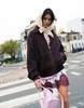 Topshop premium real suede bomber jacket in chocolate