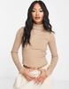 Bershka cropped knit turtle neck sweater in camel