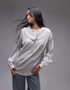 Free People stitch detail relaxed waffle henley sweatshirt in heather gray