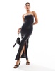 Bershka ruched side bandeau bodycon maxi dress in black glitter