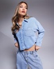 River Island crop denim shirt in light wash blue