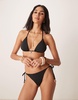 Stradivarius charm detail tie side bikini bottom in black