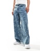 ASOS DESIGN super baggy jeans with floral design in washed blue