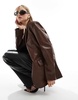 Bershka faux leather blazer in deep chocolate