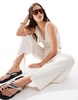 Bershka shirred flared pants in ecru