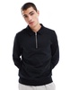 ASOS DESIGN polo sweatshirt with zip in black