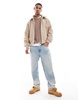 Bershka textured shearling jacket in ecru