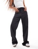 Bershka Petite wide leg tailored pants in charcoal