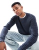 ASOS DESIGN relaxed washed knit cable knit sweater in navy