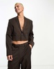 ASOS DESIGN cropped suit jacket in brown