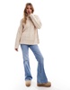 Brave Soul cable knit turtleneck sweater in stone