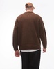 Topman oversized v neck sweater in brown with exposed seams