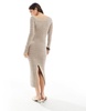 Bershka open knit off the shoulder maxi dress in tan