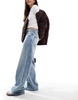 Bershka wide leg skater jeans in washed light blue