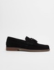 ASOS DESIGN tassel loafers in black suede with natural sole
