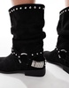 ASOS DESIGN Alara slouchy flat biker boots with hardware in black